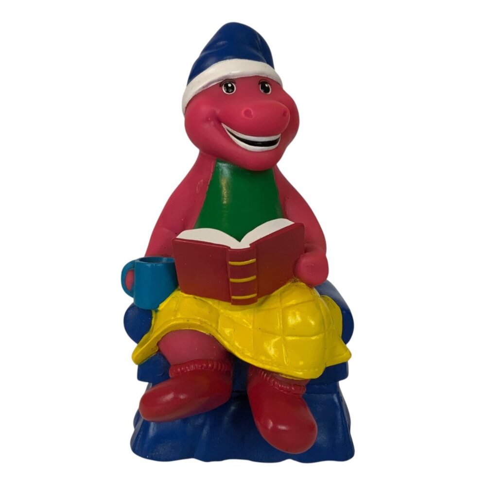 Vintage Barney the Dinosaur Rubber Coin Bank Reading Book 1993 The Lyons Group
